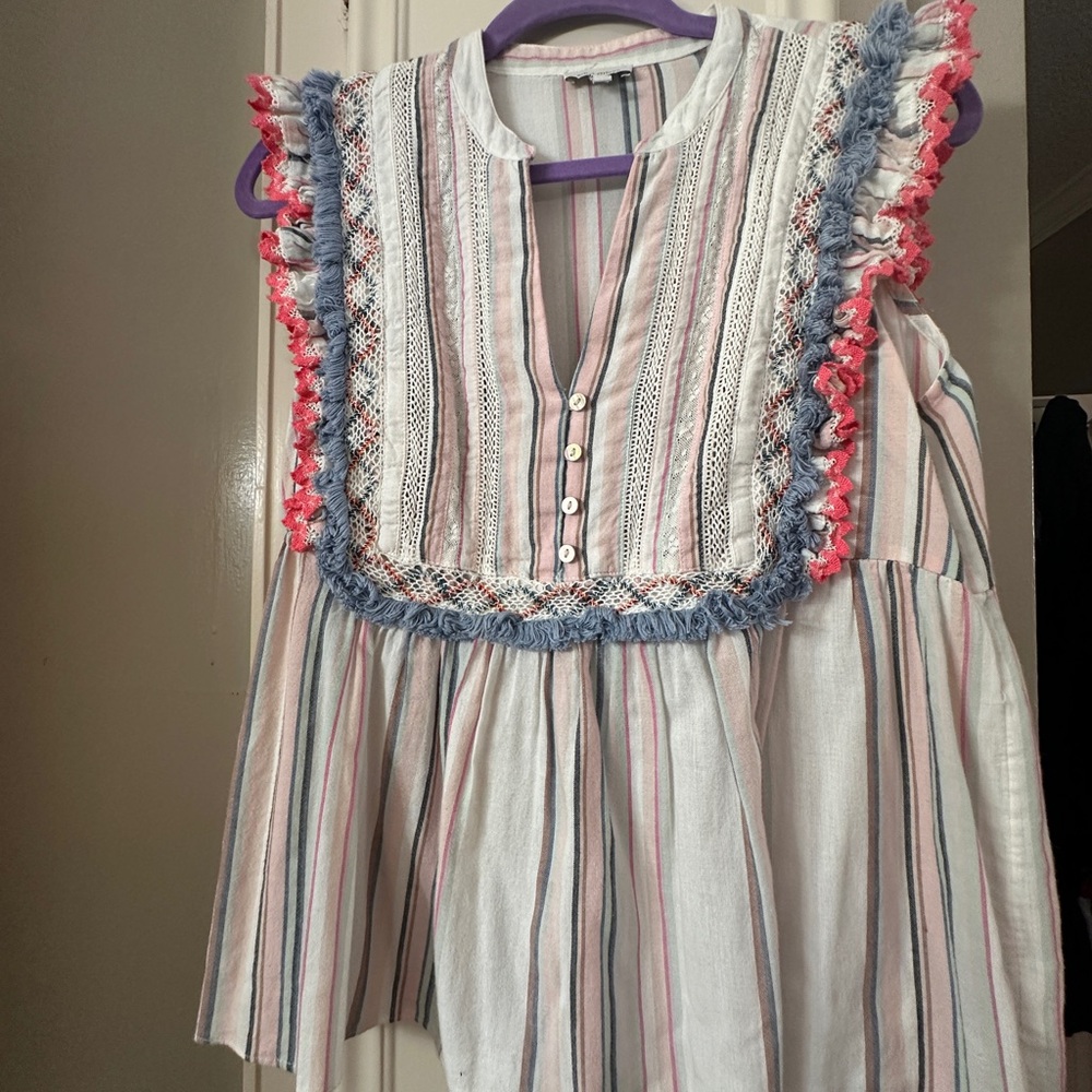 Ella Moss - Striped Top with Fringe Trim Details